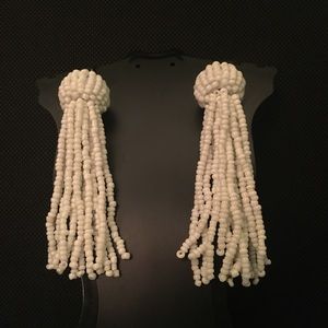 White Bead Tassel Earrings Hypo Allergenic NWOT